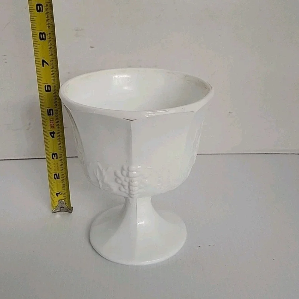 Vintage Indiana Glass Milk Glass Compote Pedestal Bowl Colony Harvest Grape